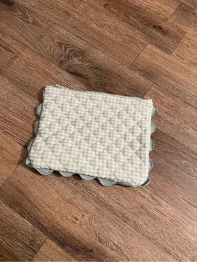 Marshalls Quilted Zip Pouch in Cream with Sage Scallop Trim